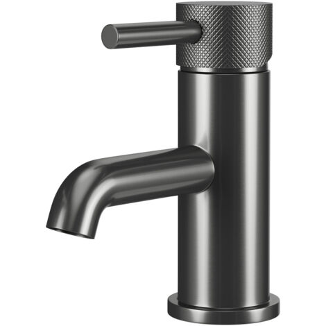 Colore Round Gunmetal Grey Mono Basin Mixer with Fully Knurled Tap Head