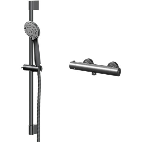 Colore Round Gunmetal Grey Thermostatic Bar Valve Mixer Shower with Round Slide Rail Kit