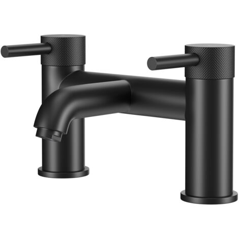Colore Round Matt Black Bath Filler with Fully Knurled Tap Heads