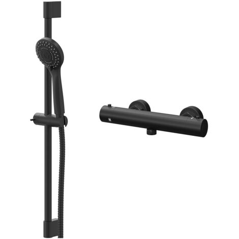 Colore Round Matt Black Thermostatic Bar Valve Mixer Shower with Round Slide Rail Kit