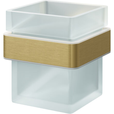 Colore Square Brushed Brass and Frosted Glass Wall Mounted Bathroom Tumbler