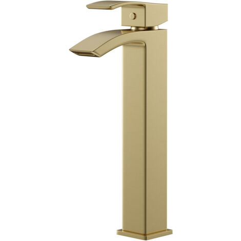 Colore Square Brushed Brass High Rise Basin Mixer Tap
