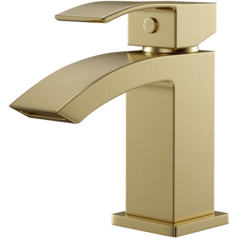 Colore Square Brushed Brass Mini Mono Basin Mixer Tap