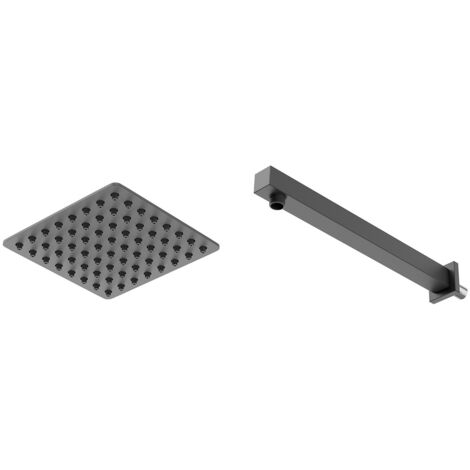 Colore Square Matt Black 200mm Thin Fixed Shower Head and Wall Arm