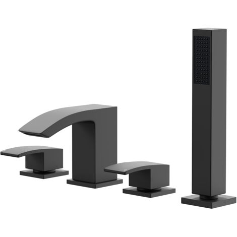 Colore Square Matt Black 4 Hole Bath Shower Mixer Tap