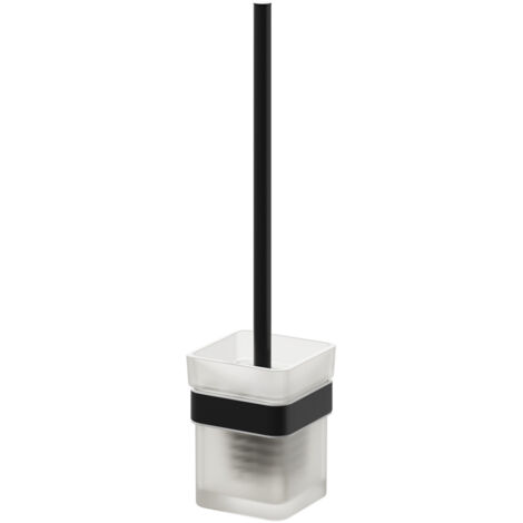 Colore Square Matt Black and Frosted Glass Wall Mounted Toilet Brush and Holder