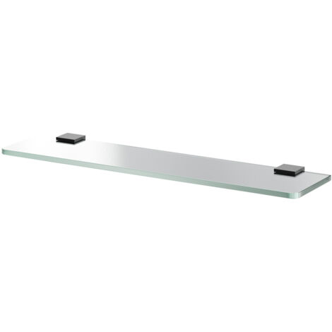 Colore Square Matt Black and Glass Wall Mounted Vanity Shelf
