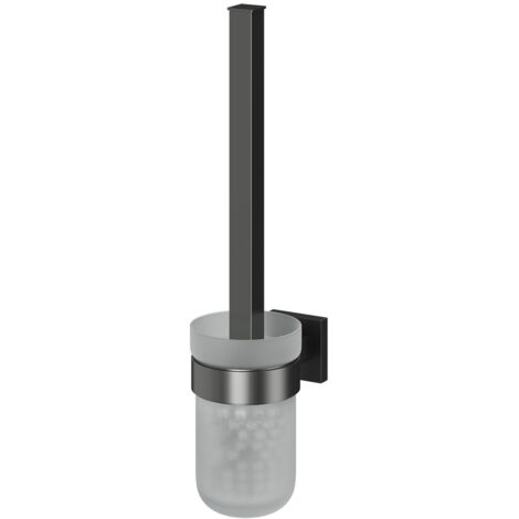 Colore Vector Gunmetal Grey and Frosted Glass Wall Mounted Toilet Brush and Holder