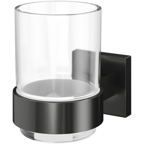 Colore Vector Gunmetal Grey and Glass Wall Mounted Bathroom Tumbler