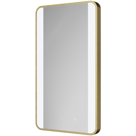 Colore Wade Brushed Brass 400mm x 700mm Illuminated Dimmable LED Mirror with Demister and Touch Sensor