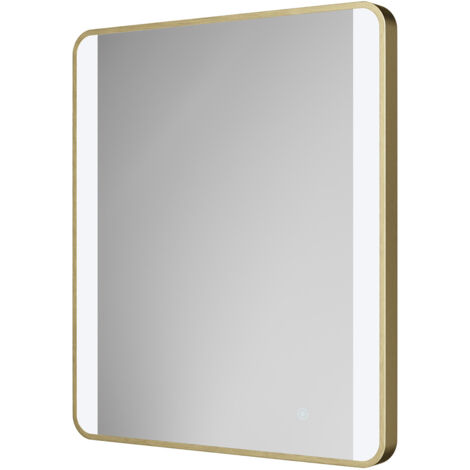 Colore Wade Brushed Brass 600mm x 800mm Illuminated Dimmable LED Mirror with Demister and Touch Sensor