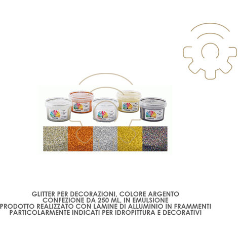 Glitter per idropittura, smalto, vernice, pittura murale a base acqua 250  ml colore: argento