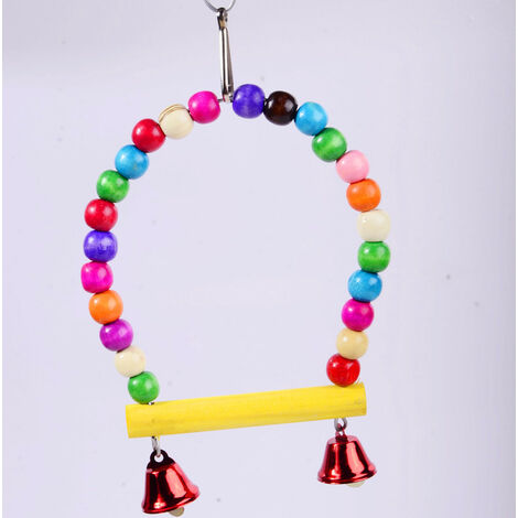 main image of "Colorful Beads Parrot Standing Hammock Hanging Toy with Bells Accessories for Small and Medium Parrots"