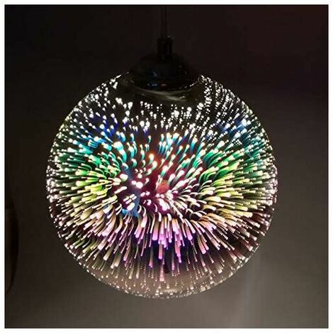 Colorful Chandelier 3D Led Pendant Lights Mirror Glass Ball Firework Lampshade E27 Base Hanging Lamp 20Cm(Silver)