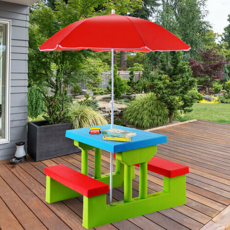 Colorful Kids Gift Picnic Table Set W/Removable Umbrella Garden Indoor