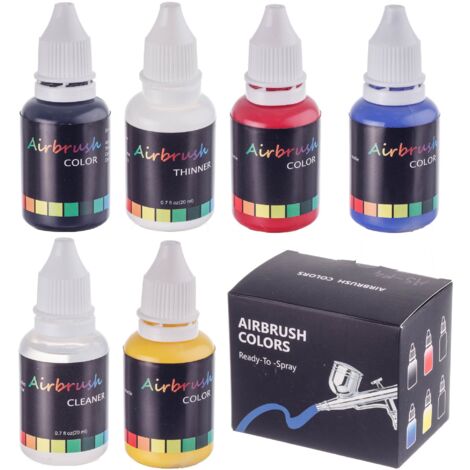 COLORI ACRILICI PER AEROGRAFO, SET DI 4 DILUENTI E LIQUIDI DETERGENTI DA 20 ML