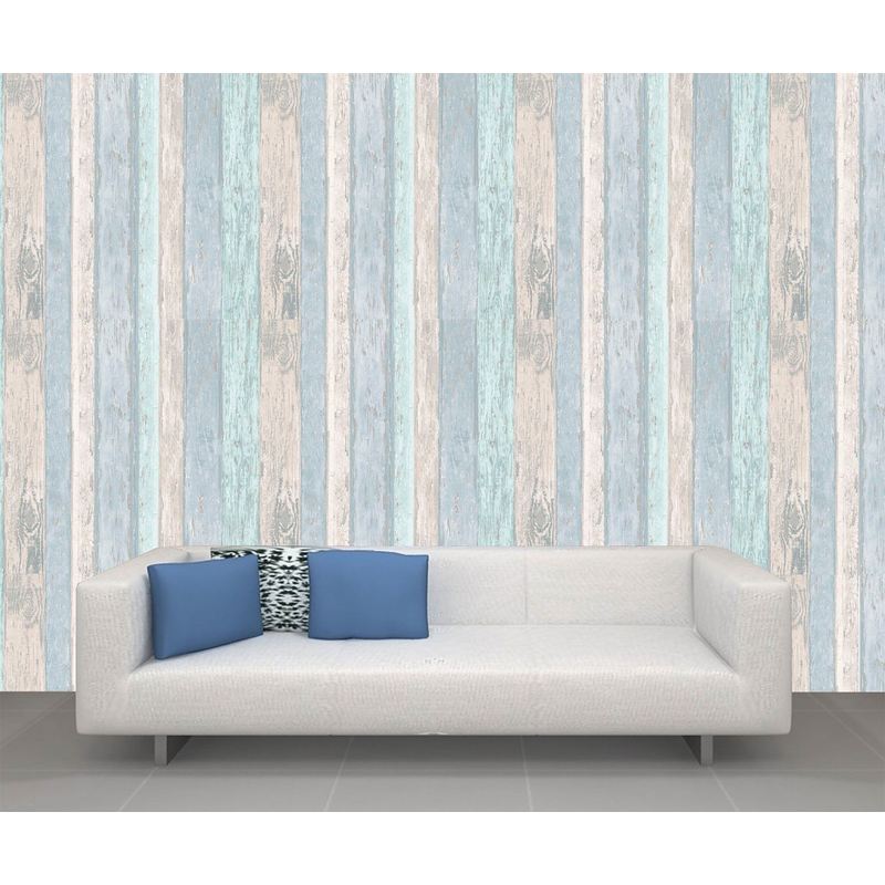 Wood Panel Wallpaper Wooden Wood Effect Beach Hut Glitter Blue CWV