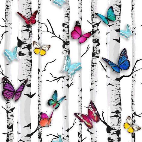 Colourful Butterfly Wallpaper Butterflies Trees Branch Birch Garden Feature