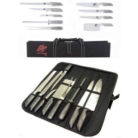 Coltelli/Coltello da cucina professionali in acciaio inox set 9 pezzi in custodia