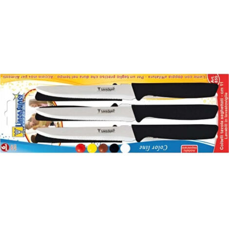 Coltelli da tavola lama seghettata acciaio inox 11 cm set 6 pezzi manico polipropilene lavabili lavastoviglie