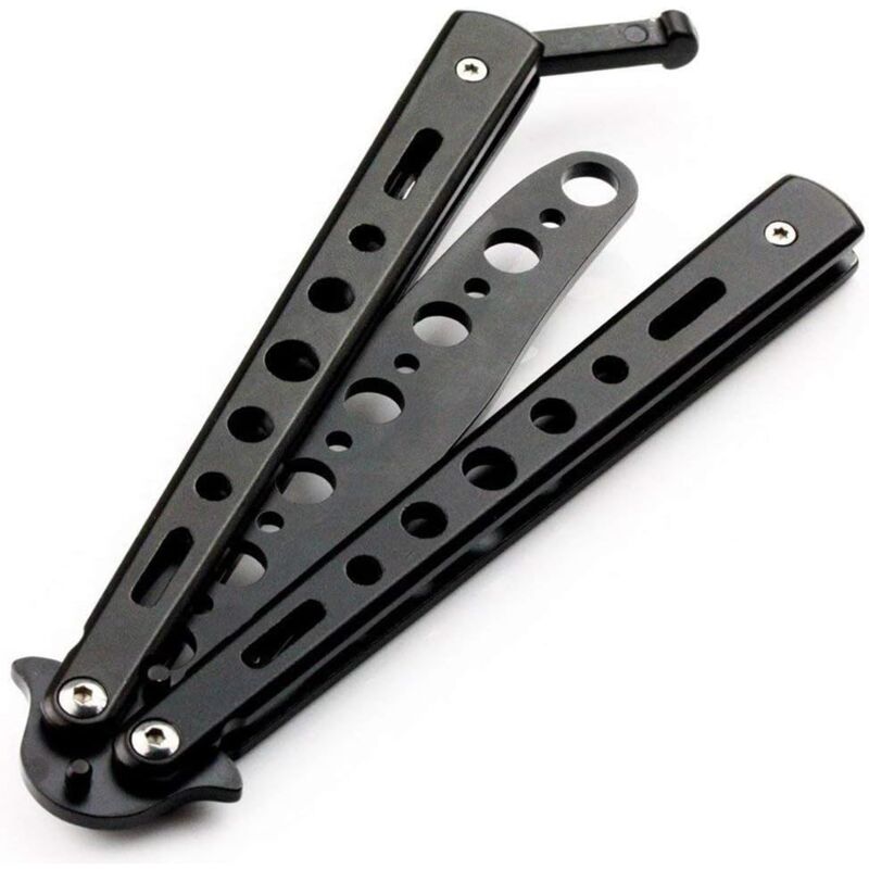 Image of Coltello a farfalla, coltello da allenamento, coltello pieghevole in acciaio e metallo, lama non affilata (nero)