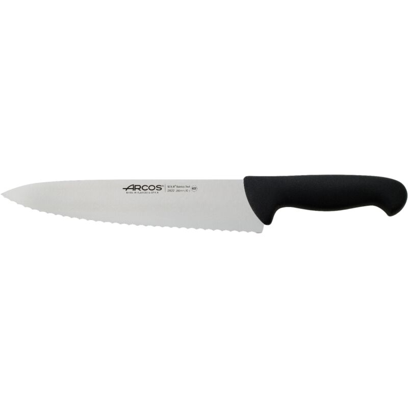 Image of Arcos - coltello da cucina serie 2900 nero (250 mm) - Coltello a lama larga, bordo seghettato, stabile e robusto. Coltello multiuso per cuochi