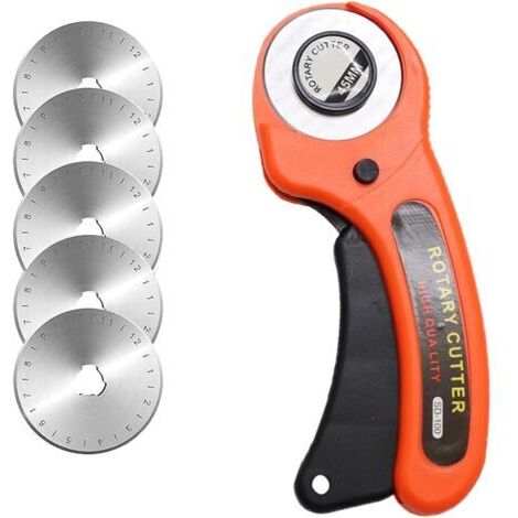 Coltello da cucito rotante da 45 mm - Kit professionale con lama rotante e 5 lame di ricambio - Lama rotonda per quilting, tessuti, pelle, cucito e altro ancora