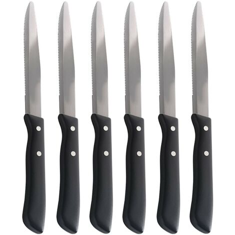 Coltello da tavola set12 per bistecca carne pizza lama acciaio inox seghettata manico nero chiodato per pub ristoranti di lusso