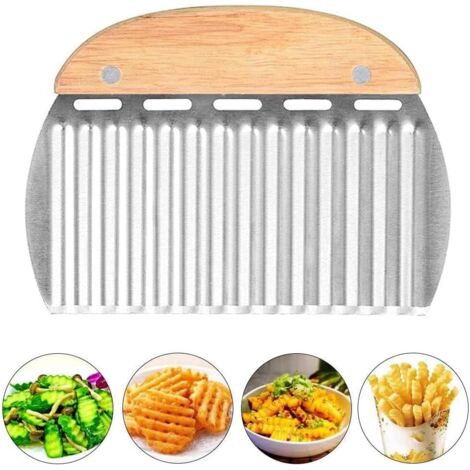 Coltello per affettare le patate, coltello a lama ondulata, affettapatate ondulato, tagliapatate in acciaio inox a lama ondulata, utensili da cucina per patatine fritte, verdure, frutta e waffle