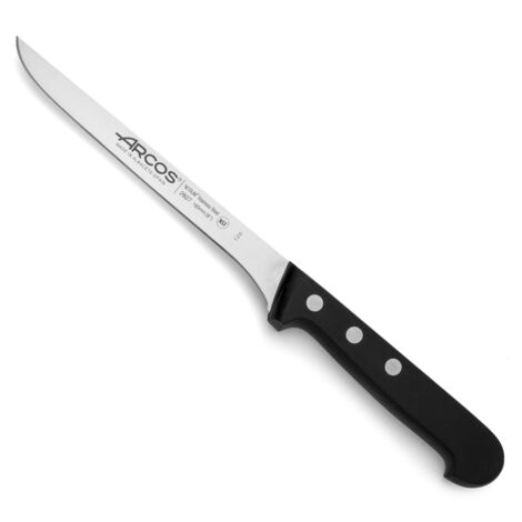 Coltello per filetto in acciaio al nitrato Arcos Mango Universal Universal 282704, con poliossimetilene Mango e lama da cm 16 in valigetta.