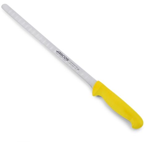 Coltello per salmone Arcos Colore - Prof 293300  acciaio inox Nitrum e mango polipropilene ergonomico giallo e lama 30 cm, coperchio espositivo