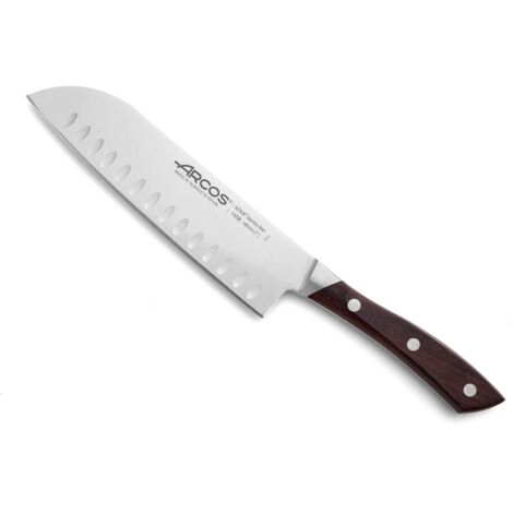 Coltello Santoku Arcos Natura 155810 di Nitrum Steel, Mango di Rosewood Wood e 18 cm di Blade in astuccio.