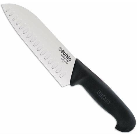 Coltello Santoku Lama Alveolata 18 cm Bufalo S929/18 Manico Nero
