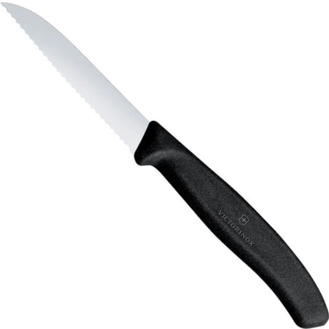 Coltello spelucchino seghettato, lunghezza 80/189 mm - nero