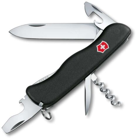 Coltello svizzero Victorinox Picknicker, ideale per le gite in campagna, ha 11 funzioni, con lama bloccabile e levacapsule, colore nero