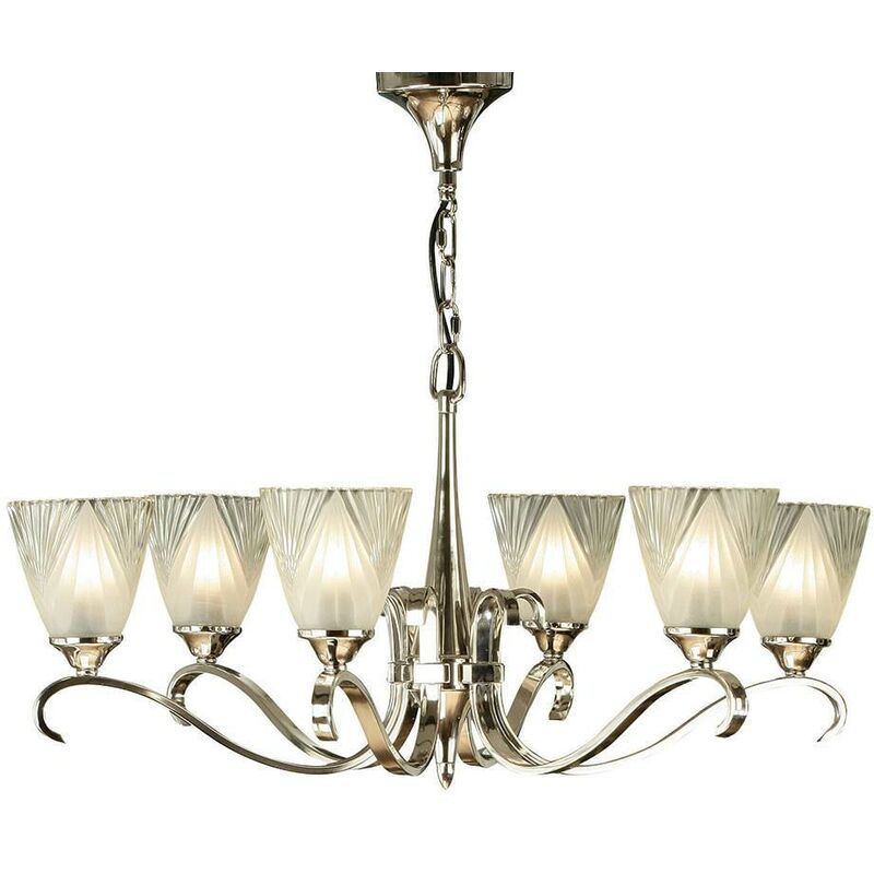 Interiors 1900 Lighting - Interiors Columbia Nickel - 6 Light Multi Arm Ceiling Chandelier Clear Glass, Polished Nickel, E14