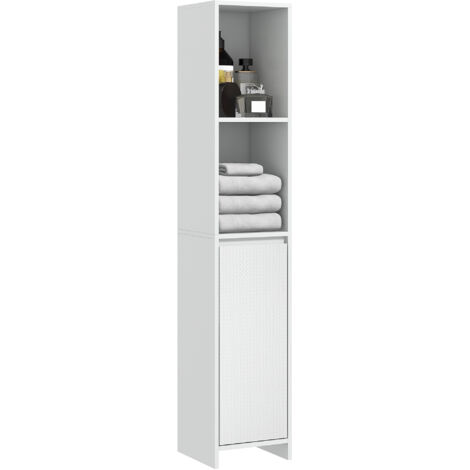 Columna Auxiliar de Baño Armario de Baño con Puerta 2 Estantes Abiertos Antivuelco Estilo Moderno 30x30x160 cm Blanco