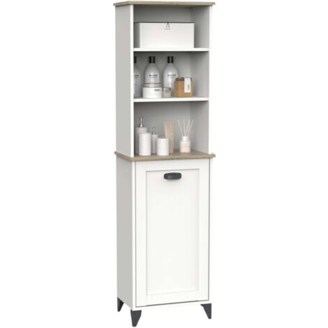 Columna Auxiliar de Baño Toscana en Color Roble Cambrian y Blanco Soft 47x168x31 cm