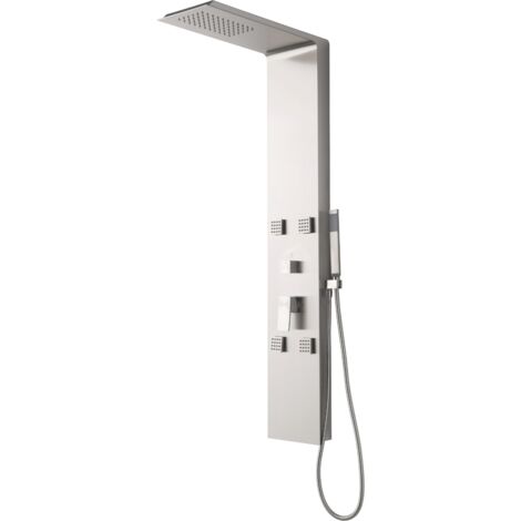 Columna BHAGA de Hidromasaje Plateada con Ducha Superior y 4 Jets de Masaje