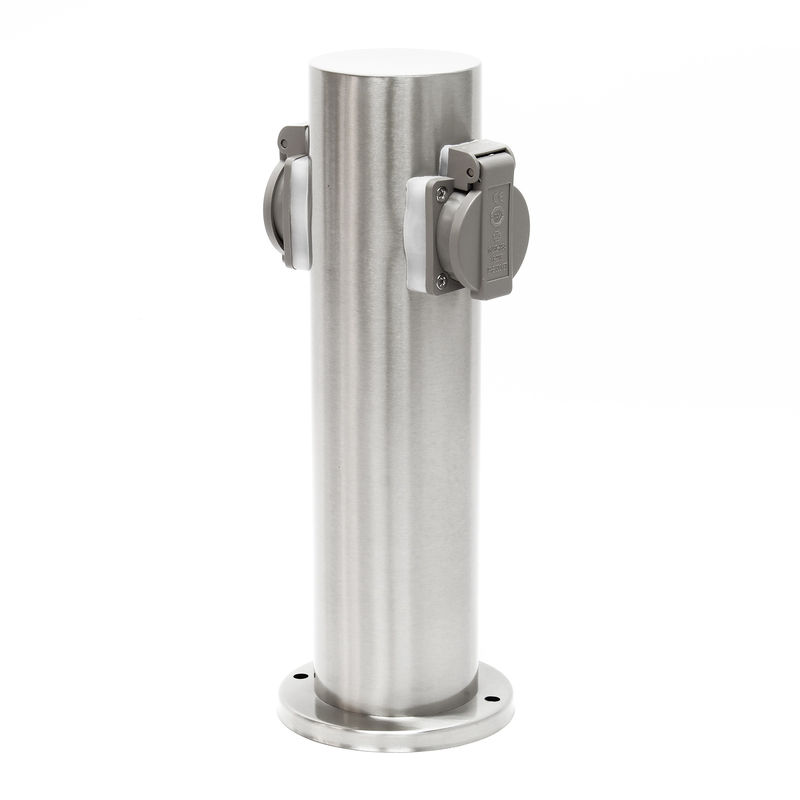 

Columna con 2 enchufes para exterior de acero inoxidable 230V, toma corriente jardín, IP44, redonda