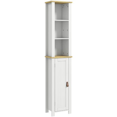 Columna de Baño Armario de Baño con Estantes Abiertos Puerta y Estante Ajustable Diseño Anti-vuelco 34x23x165 cm Blanco