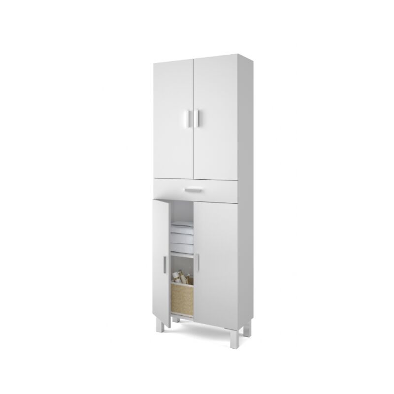 

Columna de baño de pie blanco brillante con cuatro puertas y un cajón | Blanco brillo