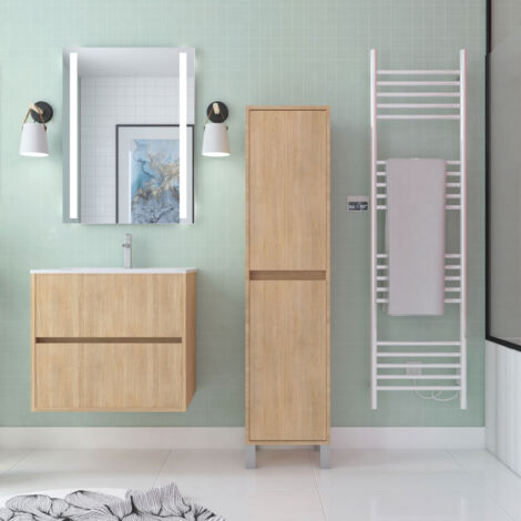 Columna de Baño Roble Claro con Pies - Altura 160 cm - 2 puertas