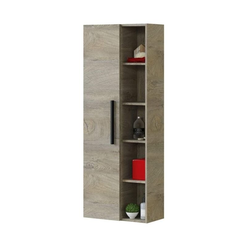 

Columna de baño suspendida roble con una puerta y 7 estantes | Roble claro