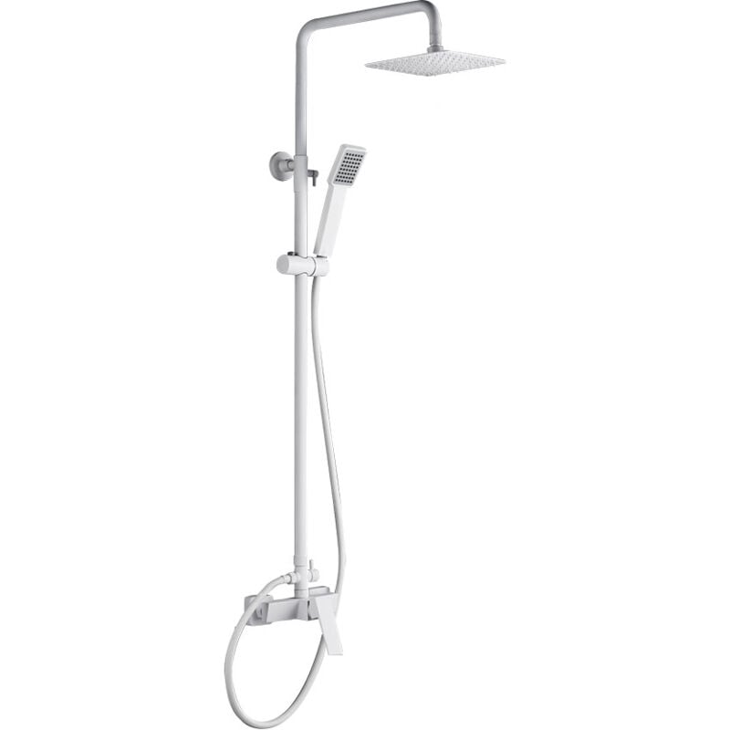 Ensemble colonne de douche - Barre de douche monocommande extensible en acier inoxydable avec douchette et poignée de douche Blanc Mat