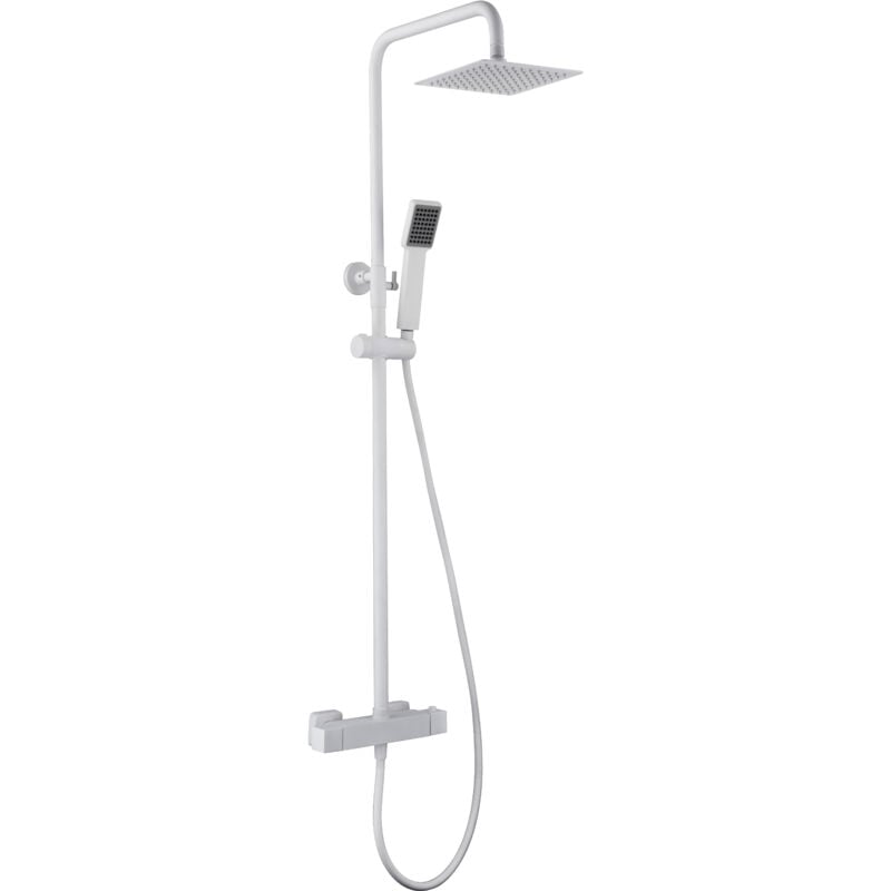 Ensemble colonne de douche - Barre de douche thermostatique extensible en acier inoxydable avec douchette et poignée de douche Blanc Mat