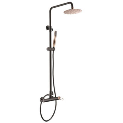 Columna de ducha con una barra extensible de diseño moderno en color negro mate y oro rosa Milos de Imex