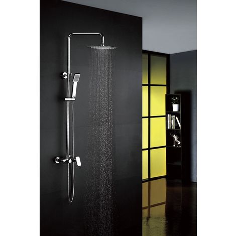 Columna de ducha termostática LÓPEZ diseño redondo, grifo con manetas  grafiladas, con tubo extensible de 80 a 120 cm. Rociador extraplano de 20cm  y