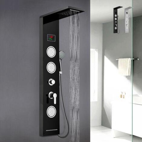 ARATI BATH & SHOWER Columna de ducha de acero con pantalla LED, Diseño Moderno con hidromasaje Abano Color: Negro