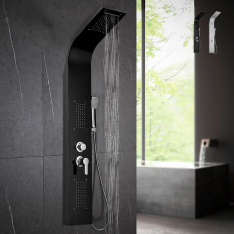 ARATI BATH & SHOWER Columna de ducha Diseño Moderno de acero con mezclador de ducha en cascada de hidromasaje Monticelli Color: Negro